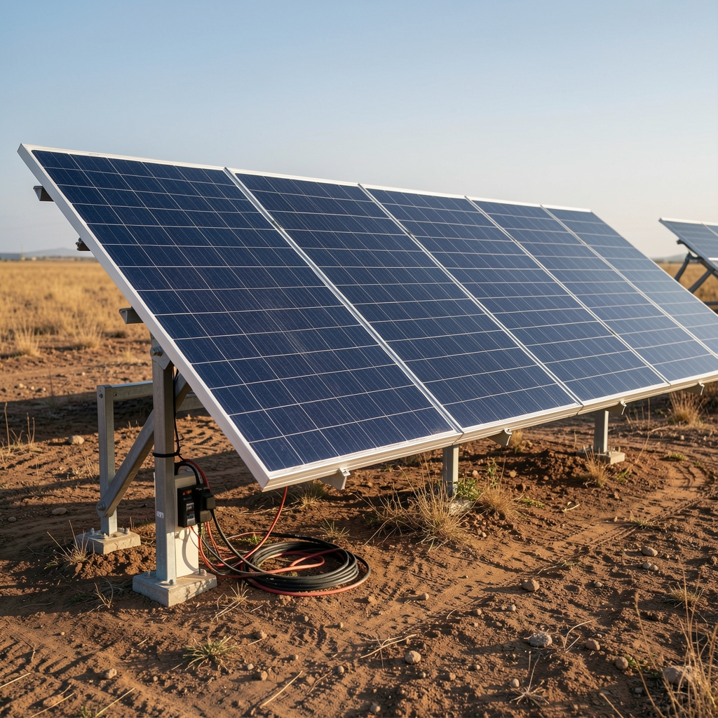 Kamp alanında kurulu katlanabilir güneş paneli ve solar şarj sistemi