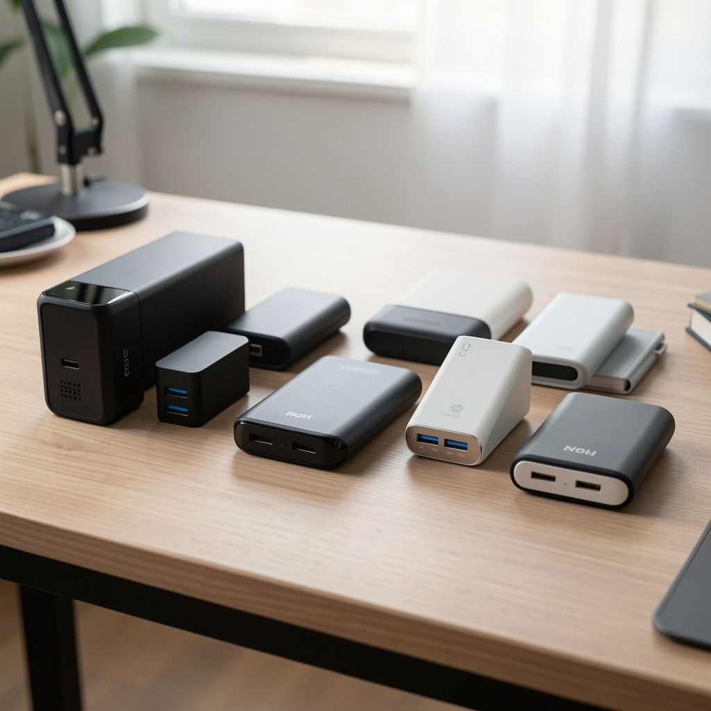 Farklı kapasite ve marka powerbank cihazları teknik karşılaştırma masası
