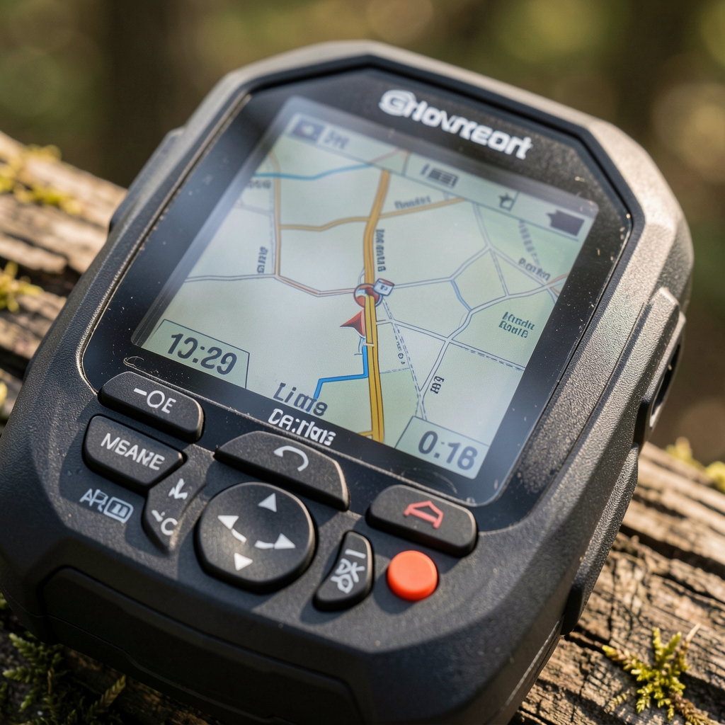 Outdoor GPS navigasyon cihazı yakın çekim, düğmeler ve ekran detayı