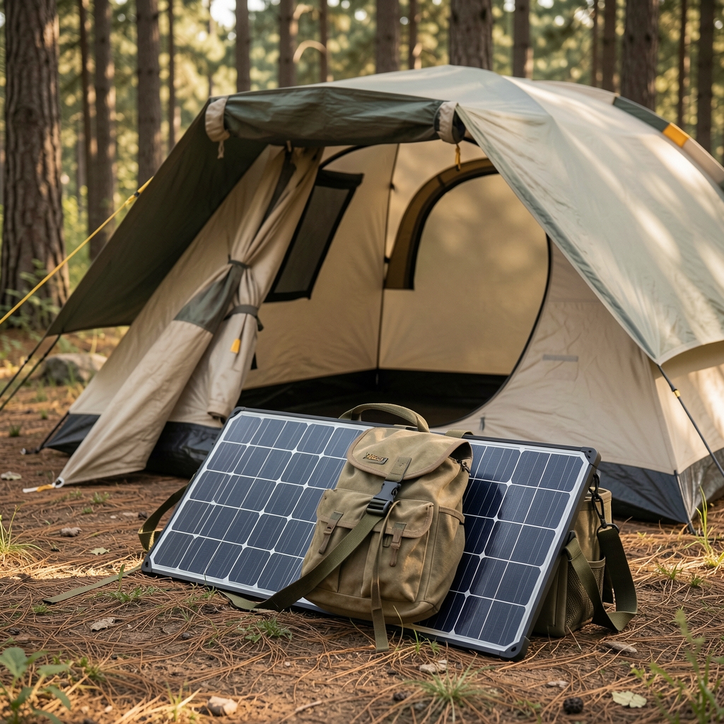 Jackery SolarSaga 80W katlanabilir panel güneş enerjisi çantayla kamp kullanımı