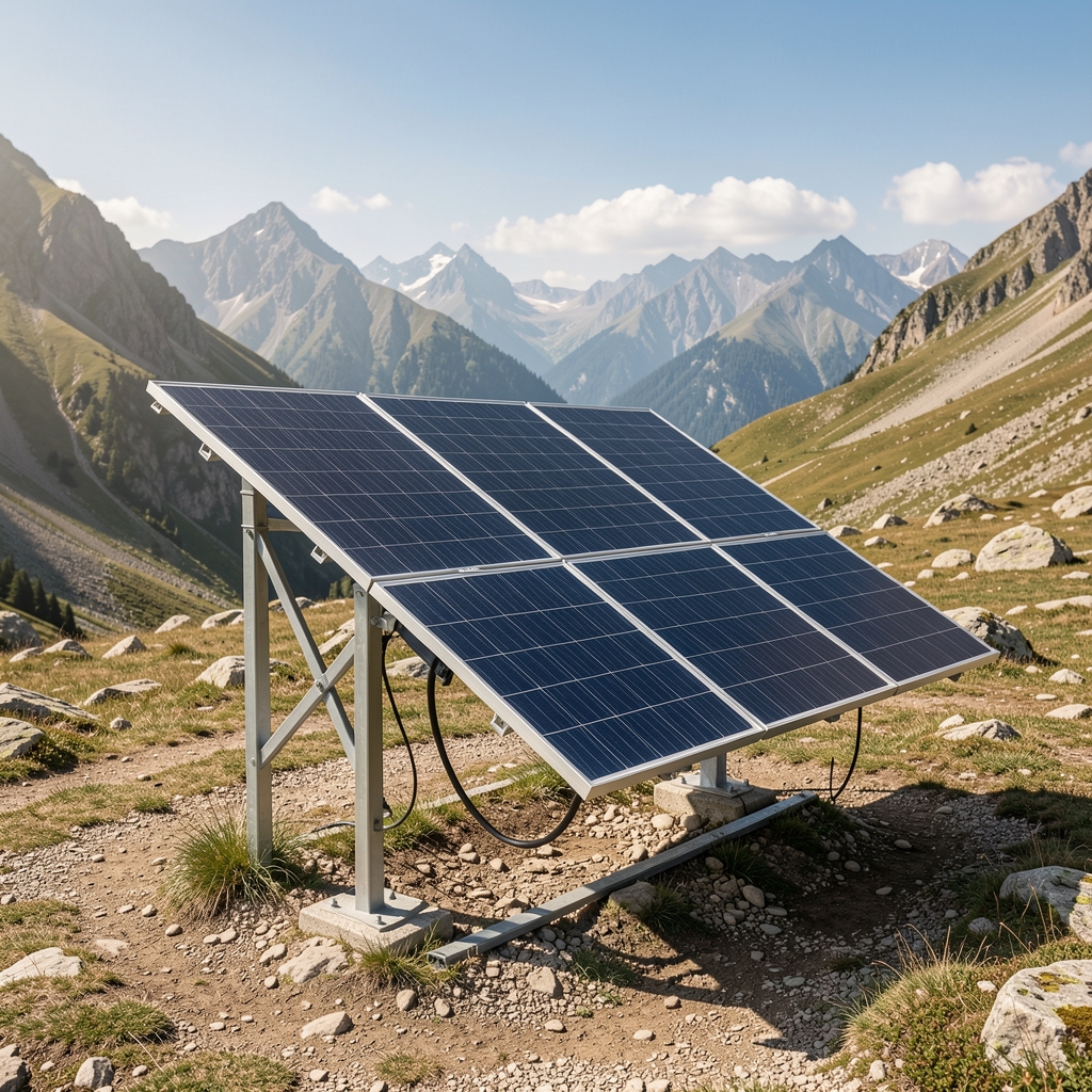 Dağ ortamında açık havada kurulan katlanabilir güneş paneli solar şarj sistemi